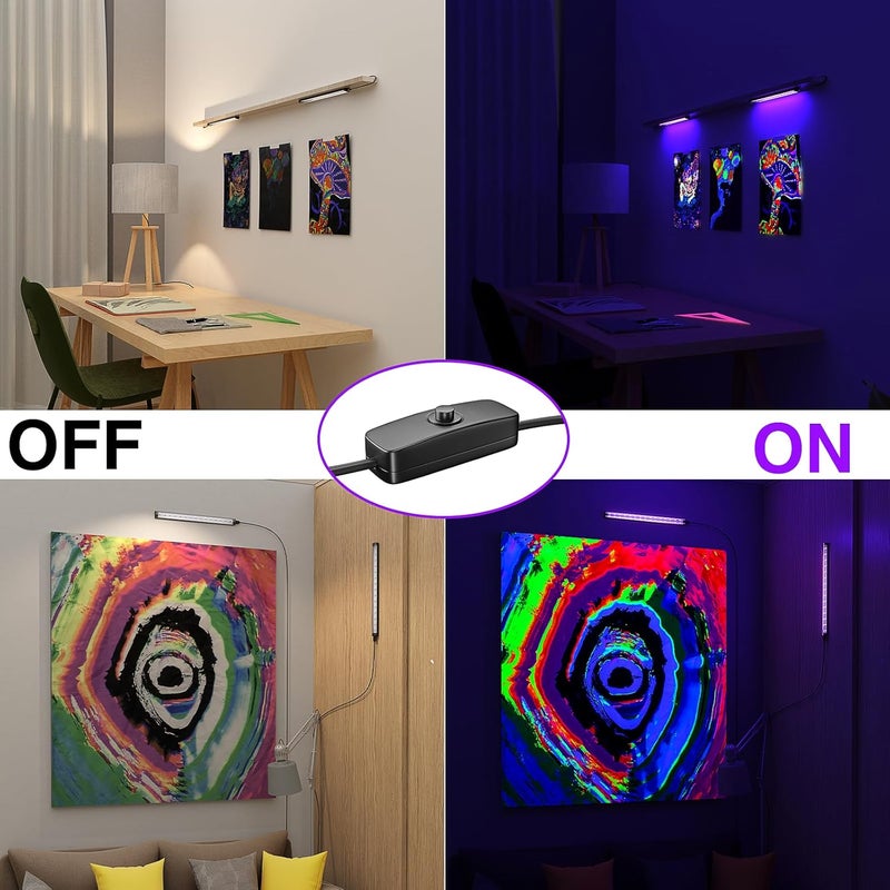 Onforu 4 Pack 10W LED Black Light Bar, 1ft, USB Blacklight Tube, Blacklight Bars with Switch, Black Light for Fluorescent Tapestry Poster, Cabinet, Glow Party, Halloween, Classroom, Body Paint - Image 3